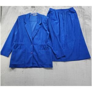Vintage Item Eyes Skirt Suit Size 14 Blue Felted‎ Sueded Polyester Elastic Waist